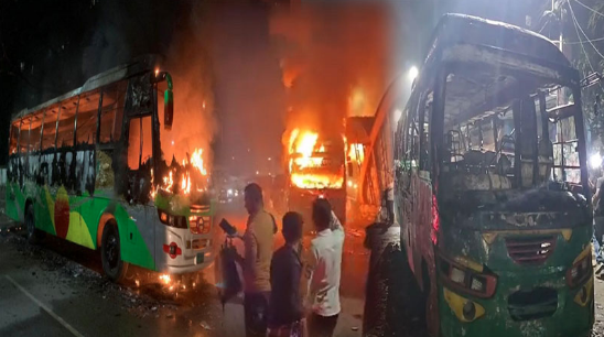 মধ্যরাতে রাজধানীর তিন বাস ও প্রাইভেটকারে আগুন